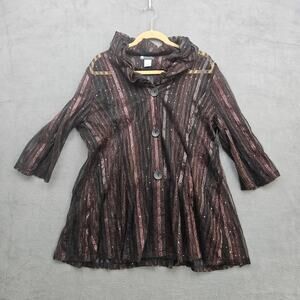 Whimsygoth Witchy Sheer Stripe Sparkly Button Up Layering Top Size XL